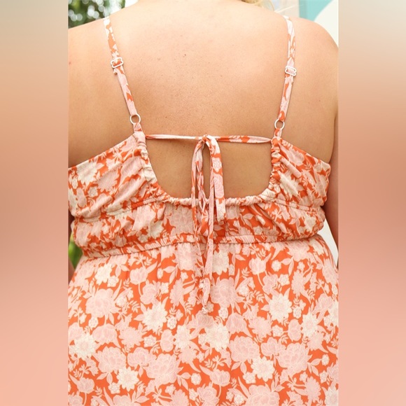 NWT Rust Blush Floral Elastic Waist Plus Size Dress with Drawstrings tie back - Picture 3 of 4